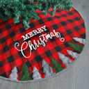 Juegoal 48 Inch Christmas Tree Skirt, Soft Red and Black Plaid Christmas Tree Mat for Xmas Party Decoration, Christmas Tree Holiday Decor