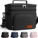 HOTOR Insulated Lunch Box for Men & Women - Leak-Proof Cooler Lunch Bag with 4 Pockets, Adjustable Strap, Ideal for Work, Picnic, Travel - Large, Black, 13.0"7.9"9.1"