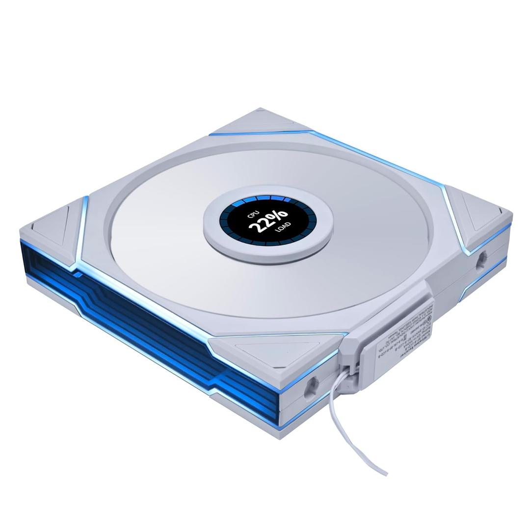 Lian Li UNI Fan TL LCD Wireless 140-Single Pack(Reverse Blade)-2.4 GHz Wireless Signal 140MM ARGB Fan-Infinity Mirror-Daisy-Chain-Lighting Effects-Controller NOT Included&Required-White (14RTLLCD1W1W)