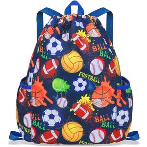 RHCPFOVR Drawstring Backpack for Kids - Football Bags for Girls Mini Gym Dance Beach Swim Travel Bag With Two Water Bottle Holder