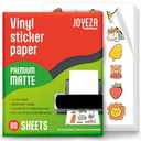 JOYEZA Premium Printable Vinyl Sticker Paper for Inkjet Printer - 80 Sheets Matte White Waterproof, Dries Quickly Vivid Colors, Holds Ink Well- Tear Resistant - Inkjet & Laser Printer