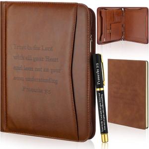Fuyoooo 3 Pcs Religious Christian Gifts Pastor Appreciation Gifts Leather Portfolio Christian Bible Prayer Journal Bible Pen Notebook Scripture Study Supplies (Proverbs 3:5)