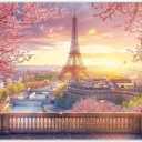 7x5ft Fabric Eiffel Tower Backdrop Paris Landscape Floral Lake Bridge Photography Background Wedding Girls Birthday Party Decorations Photo Booth Props