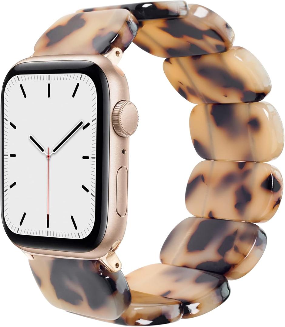 Heesch Tortoise Stretchy Watch Band Compatible with Apple Watch Resin Cute Watch Strap Wristband for iWatch Bracelet for Women Men Girls, 38/40/41mm, 42/44/45/46/49mm, Oval Version (Blonde Tortoise)