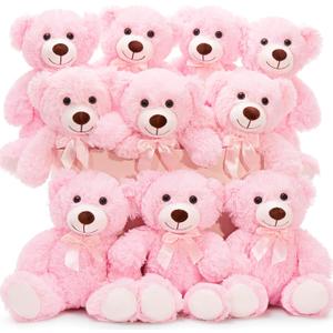 MaoGoLan 10Pcs Bulk Teddy Bears Stuffed Animals Baby Shower, Soft Small Stuffed Bears in Bulk, 13.5" Cuddly Mini Teddy Centerpiece,Wedding,Party,Engagement,Pink