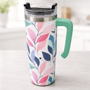  Flowers Tumbler with Handle, Stainless Steel 30 Oz Insulated Coffee Cup with Straw for Women Men Travel