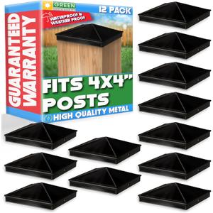 GreenLighting 4x4 Aluminum Pyramid Post Cap Cover (Black 12 Pack) Fits 4x4 Nominal Wood (True 3.5 x 3.5) Powder Coated Matte Outdoor Post Caps Cover, Fence Wood Post, Decking, Waterproof GreenLighting 4x4 Aluminum Pyramid Post Cap Cover (Black 12 Pack) Fits 4x4 Nominal Wood (True 3.5 x 3.5) Powder Coated Matte Outdoor Post Caps Cover, Fence Wood Post, Decking, Waterproof