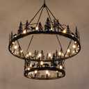 Wellmet 2-Tier Black Wagon Wheel Chandelier, Forest Wagon Wheel Chandelier, Farmhouse Rustic Pendant Light for Dining Room, for Living Room, Bedroom, Entryway, Hallway, Cafe, Bar 50''W