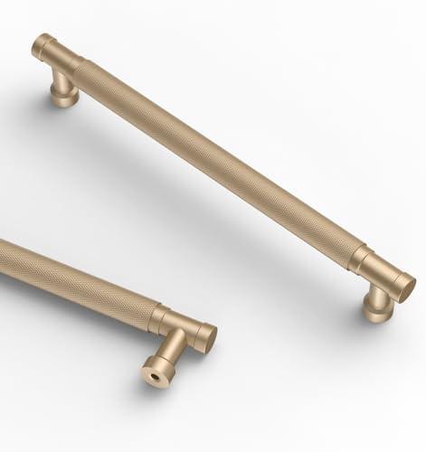 Asidrama 10 Pack 10 Inch(254mm) Champagne Gold Cabinet Pulls Knurled Kitchen Cabinet Handles, Cabinet Pulls Kitchen Cabinet Hardware for Cupboard Drawer Pulls