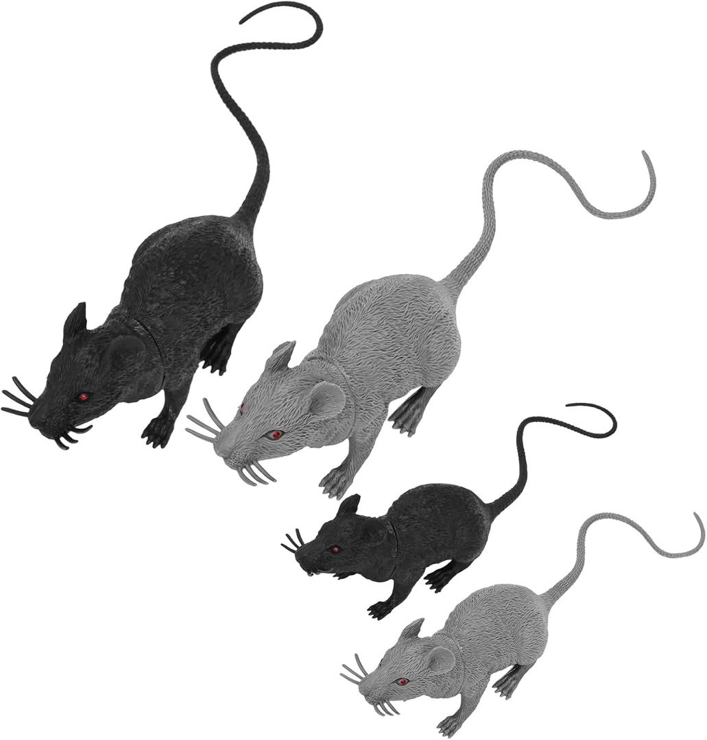 4 Pcs Halloween Fake Rat, Large 13.8 Inches Plastic Realistic Mouse Prank Rat, Faux Mice Rat Gag Gift Props Decoration for Tricks (Rat)
