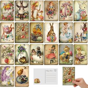 Nuanchu 80 Pcs Vintage Easter Cards Bulk Retro Postcards 4 x 6'' Bunny Greeting Cards Easter Egg Postcards Assorted Blank for School Office Home Business Gift Party Supplies