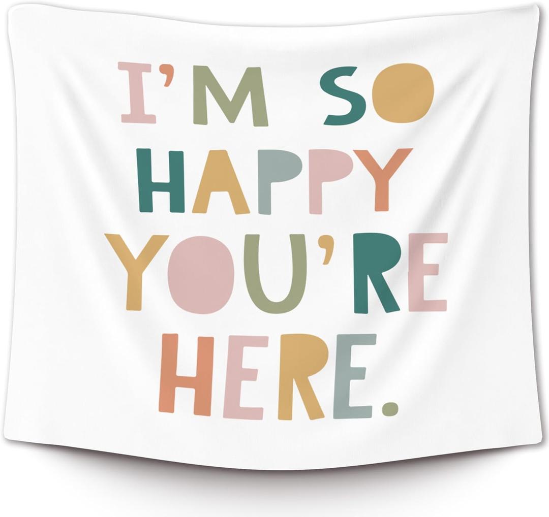 XLDLIOO Boho Classroom Tapestry, Boho Classroom Decor, Inspirational Wall Tapestry Hanging for Bedroom, I'm So Happy You're Here, Educational Welcome Tapestries Wall Decor Art for Kids Dorm Living Room Party 60x50in