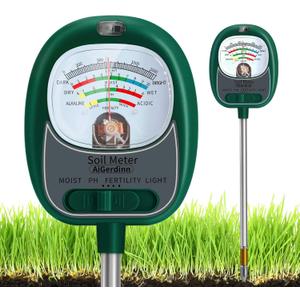 Soil Moisture Meter for Plants, 4-in-1 Soil Tester - pH/Fertility/Sunlight Meter, Large Dial, Indoor/Outdoor Plant Water Monitor, Garden Soil Test Kit for Lawn, Farm, Houseplants (Darkgreen)