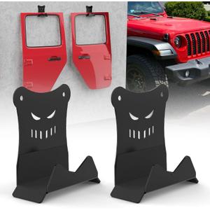 Door Storage Hangers Removable Wall Mounted Door Storage Holder Brackets with Anti-Scratch Rubber Lining, Compatible with 1956-2024 Jeep Wrangler CJ YJ TJ LJ JK JKU JL JLU Gladiator JT(2 PCS)