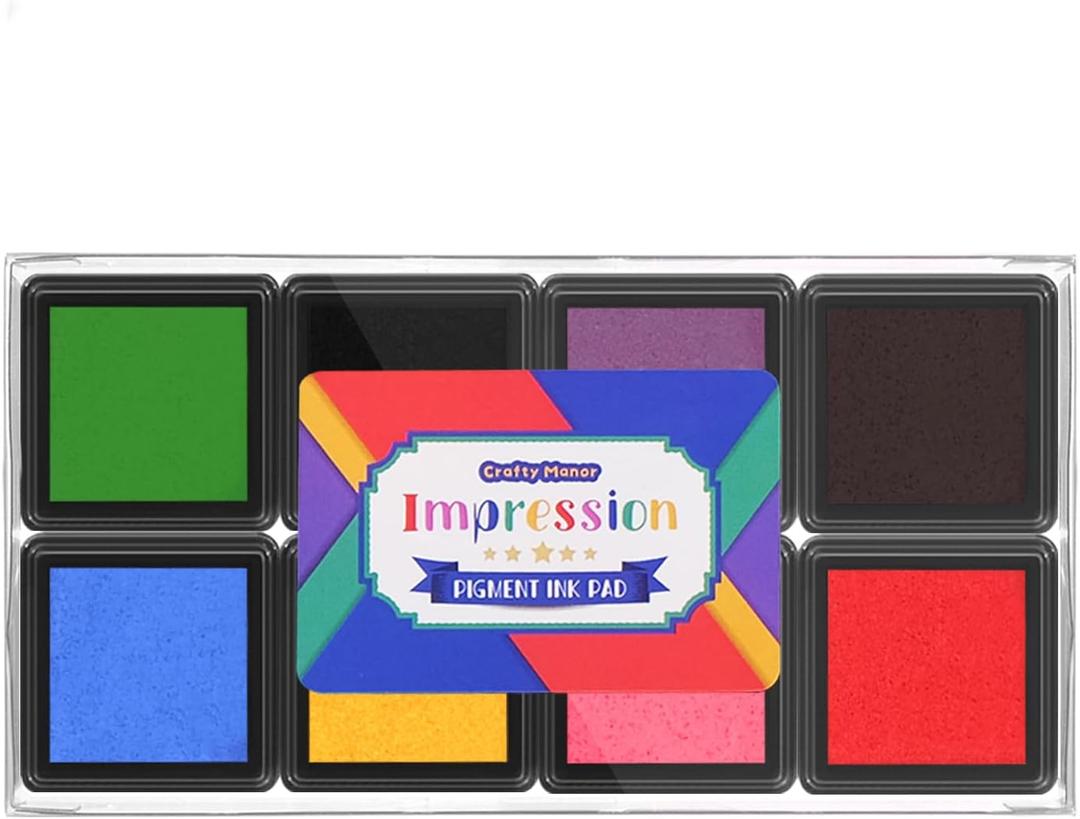 CraftyManor Mini 8 Color Pigment Ink Pads for Stamps, Fingerprint InkPads, Stamp Pad for Scrapbook Paper & Wood & Clothing & Letter & Archival