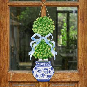 RattanView Large Size Chinoiserie Bonsai Door Hanger Rustic Topiary Wooden Sign Front Door Home Wreath Ornament for Farmhouse Indoor Outdoor Yard Porch Welcome Spring Decor(Classic,27.16 x 11.81 in)