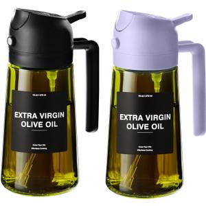 CXINYI - 16oz/470ml Olive Oil Dispenser for Kitchen with Stickers - 2 in 1 Olive Oil Sprayer for Cooking, Air Fryer, and Salad, Black&Purple (Light-Proof Kitchen Gadget)