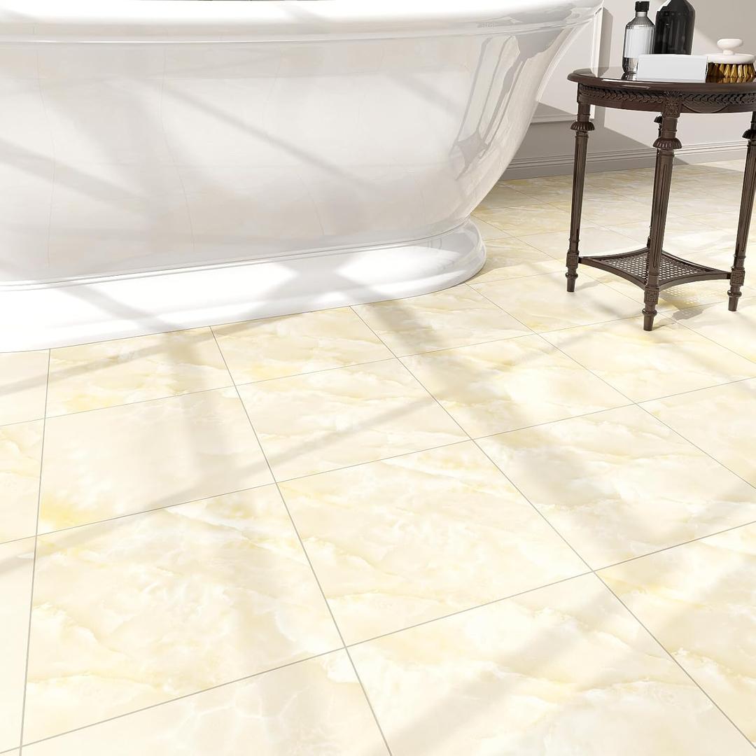 40-Pack Peel and Stick Floor Tiles Vinyl Floor 12 x 12 inch Self Adhesive Waterproof Flooring Planks DIY for Bathroom, Kitchen, Living Room, RV, Cover 40 Sq. Ft, Ivory Beige Vein Marble