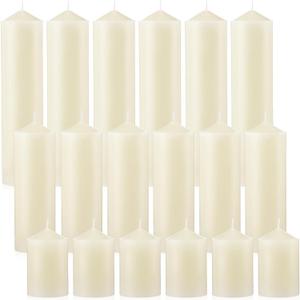MTLEE 18 Pcs Set of 3 Pillar Candles Bulk 2 in x 3, 6, 8 Long Burning Clean Unscented Smokeless Pillar Candles for Wedding Emergency Lanterns Ceremony Party(Ivory White)