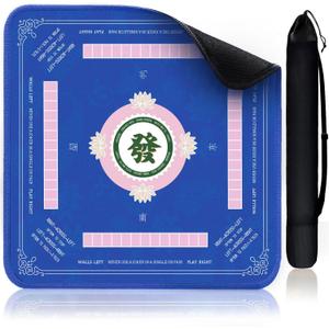 VKX Mahjong Mat, Non-Slip Noise Reduction Gaming Mat 31.5x31.5 Inch, Neoprene Mahjong Table Mat for Mahjong, Poker, Card, Board Games (Blue-2)