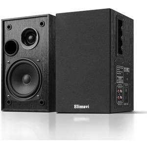 Elimavi Powered Bookshelf Speakers 35W RMS,Record Player Speakers with 4'' Woofer and 1'' Tweeters with Wall Mounted for TV and PC,Turntable Speaker with RCA Input,Black