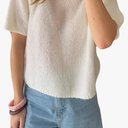 RUEWEY Women Y2k Short Sleeve Sweater Lightweight Crew Neck Pullover Knit Tee Tops Solid Color Shirt Top Blouse M