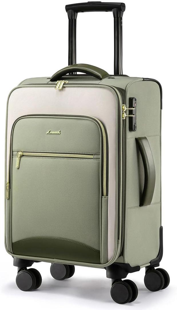 LOVEVOOK Carry On Luggage 22x14x9 Airline Approved with Spinner Wheels, 20 Inch Softside Suitcases, Lightweight Rolling Travel Carry on Suitcase with TSA Lock for Women Men Weekender, Green-Yellow