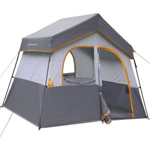 HIKERGARDEN 6-8 Person Camping Tent - Portable Family Cabin Tent for Camp, Windproof Fabric Camp Tent Outdoor for Hiking, Backpacking, Traveling (Gray)