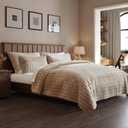 Fleeco 108'' x 96'' Velvet Quilt Set King Size, Lightweight Velvet Comforter Bedding Set, Ultra Soft Bedspread Coverlet with 2 Matching Shams, for All Seasons, Light Brown, King/Cal King
