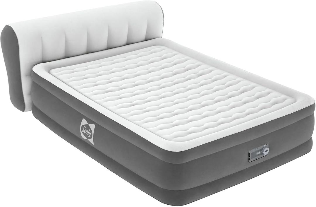 Sealy Air Mattress Queen with Built-in Pump, Headboard, 18 in. Height, Wave Beam Design, 661 lb Capacity - Tritech Airbed with Carry Bag