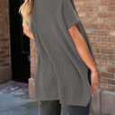 SHEWIN Womens Tops Crewneck Short Sleeve Sweater Causal Tunic Tops Lightweight Summer Sweaters for Women (Gray, M)