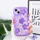 NITITOP Compatible with iPhone 15 Case Cute Clear for Women Girls Flower Floral Bling Glitter Sparkling Star Wave Curly Frame Soft TPU Shockproof Camera Protective Cover - Purple