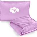 Travel Blanket and Pillow Compact, Premium Soft 2 in 1 Airplane Blanket with Soft Bag PillowcaseHand Luggage Sleeve and Backpack Clip (Solid Purple)
