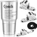 Newtay 2 Pieces Coach Gifts for Men Softball Soccer Tumblers Stainless Steel Travel Mug with Lid and Whistles Basketball Football Gifts for Men Women(Coach, Silver)