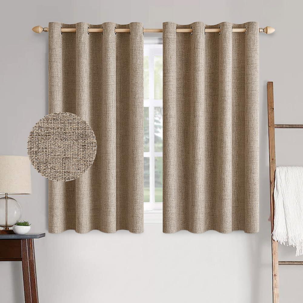 MIULEE 100% Blackout Linen Textured Curtains for Bedroom Solid Thermal Insulated Copper Brown Grommet Room Darkening Curtains & Drapes Luxury Decor for Living Room Nursery 52 x 45 Inch (2 Panels) (52"W x 45"L (Pack of 2), Copper Brown)