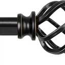 KAMANINA Curtain Rods for Windows 66 to 120 Inch, 3/4 Inch Black Curtain Rod 32 to 115 Inches (2.6-9.6ft) Splicing Adjustable Single Drapery Rod with Twisted Cage Finial