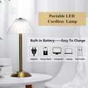 Liliful 6 Pcs Cordless Table Lamp Rechargeable Touch LED Small Gold Portable Battery Operated USB-c Desk Lamp 3 Color Dimmable for Bedroom Living Room Dining (Gold,Mushroom Style)