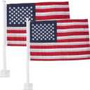 Homissor Car Flag 2 Pack American Flag for Car 12x18 Inch US Flags Embroidered Stars Flagpole with Window Clip Heavy Duty Nylon