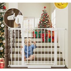 Cumbor 29.7-46" Baby Gate for Stairs, Toddler Safety Essentials for The House, Auto Close Dog Gate for Doorways, Mom's Choice Awards Winner-Easy Install Pressure Mounted Pet Gates for Dogs, White