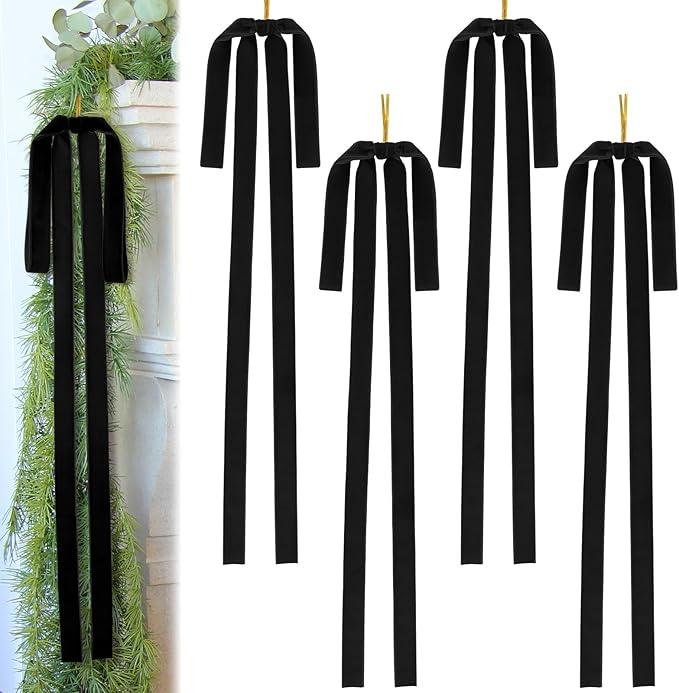 Large Velvet Christmas Bow 23.6x15.7 Inch Vintage Christmas Tree Topper Bows Christmas Staircase Wreath Bows for Xmas Fireplace Decoration (6, Black)