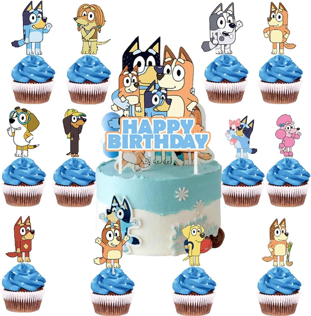 FARDAS 25PCS Cake Cupcake Topper Decorations Cartoon Dog Happy Birthday Party Supplies