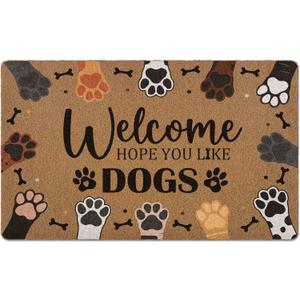 Welcome Hope You Like Dogs Door Mat, Cute Dog Paws Print Artificial Coir Front Door Mat Indoor Outdoor Entrance, Funny Dog Paw Welcome Doormat Rug for Porch Entryway Patio Decor, 17X30 Inch