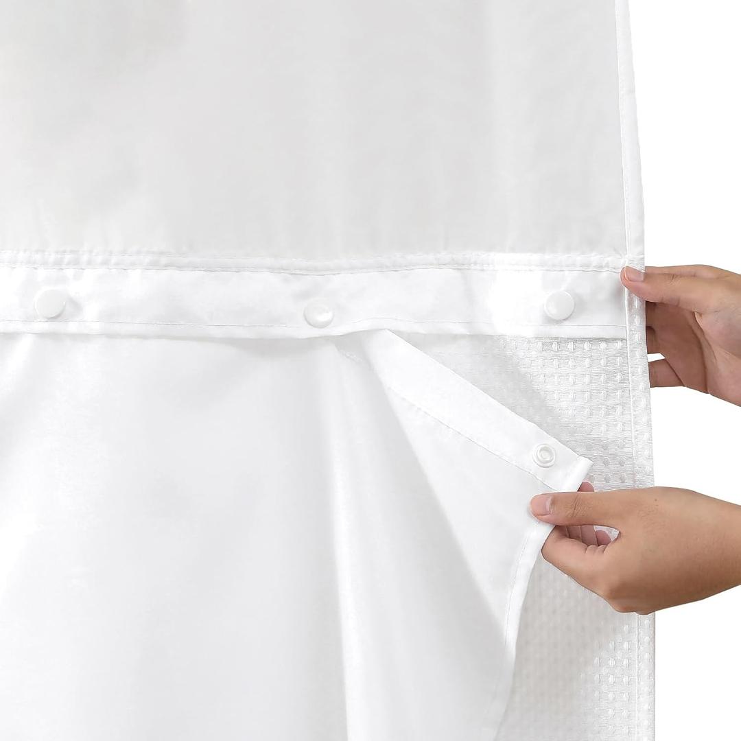 eachope 1 Pack Extra Long Fabric Snap-in Shower Curtain Liner Replacement,Compatible with No Hook Shower Curtain with Snap in Liner, Removable & Water-Repellent,Machine Washable,70x66,White