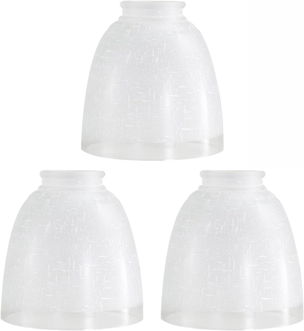 3-Pack White Linen Frosted Bell Glass Shade Replacements, Ceiling Fan Light Covers Glass Globes Lampshades for Chandelier Vanity Lights Wall Sconces, 1.61" Fitter Size, 5" high x 4.7" diameter
