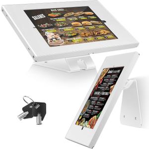 AboveTEK Anti-Theft Tablet Stand  iPad Locking & Security Stand, Countertop & Wall Mount POS Stand, 360 Swivel Kiosk Stand for iPad/iPad Air/iPad Pro  Ideal for Retail Business (White)
