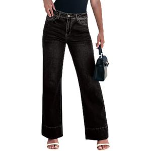 luvamia Wide Leg Jeans for Women High Waisted Flare Trendy Stretchy Denim Pants Baggy Classic Trouser Jeans with Pockets (Black, S)