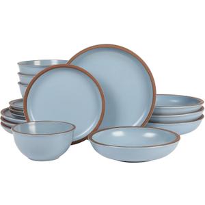 Gibson Elite Lagos 16 Piece Double Bowl Dinnerware Set, Light Blue, Service for 4 (16pcs)