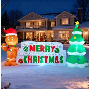 Joiedomi 10 FT Christmas Inflatable Gingerbread Man & Christmas Tree, Holiday Inflatable Outdoor Decoration with Build-in LEDs Blow Up for Xmas, Party Indoor, Outdoor, Yard, Garden, Lawn Dcor