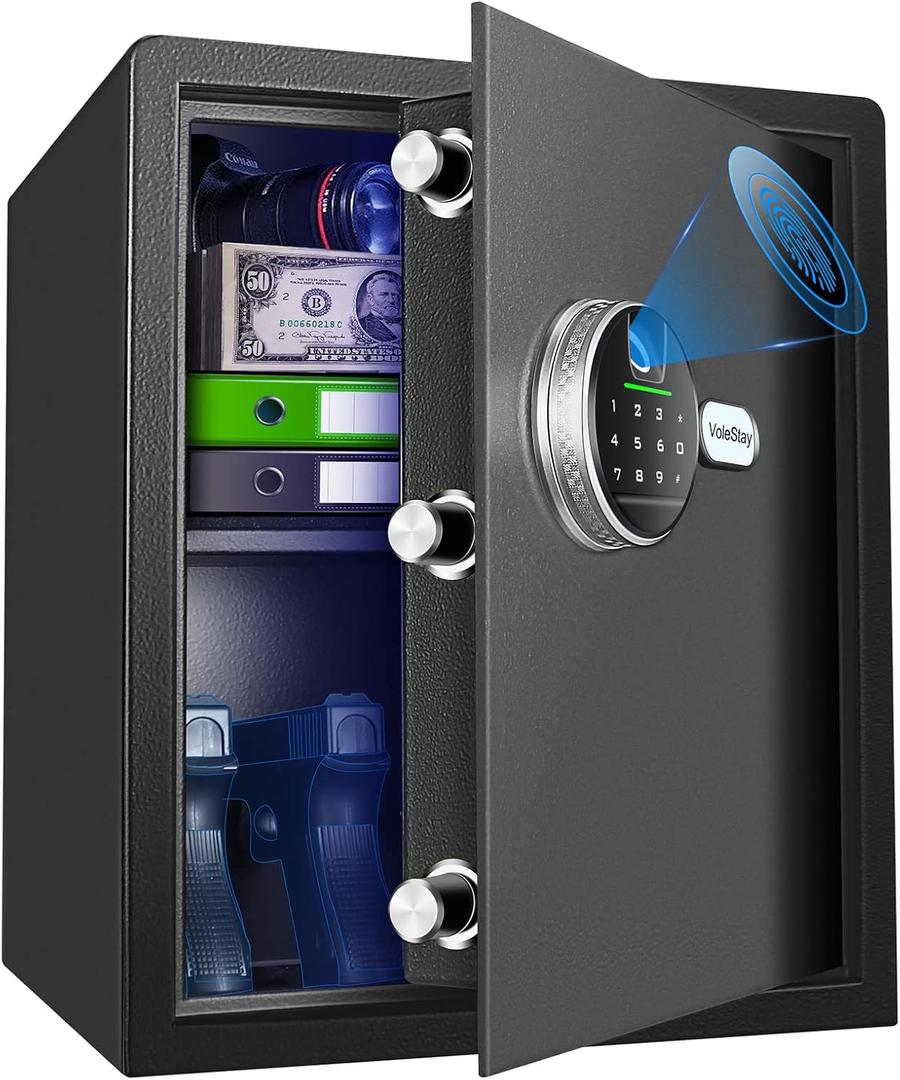 Biometric Home Safe, Fingerprint Gun Safe Lock Box,Money Box for Jewelry Handgun Cash Valuables,Perfect for Home/Office/Hotel, Black, 1.8 Cubic Feet (19.7"D x 13.8"W x 13"H, Metal Black)