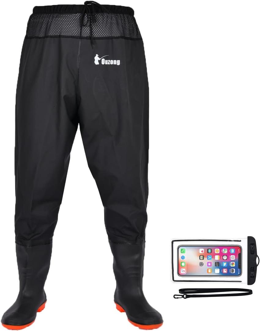 Waterproof Fishing Waist Waders Pants with Boots for Men and Women for Fishing Hunting outdoors (Black), M12